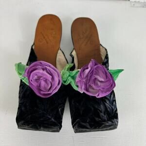 Lila By goody Goody Shoes Mules Women Size 7 Black Vintage Slip On Velvet Rose